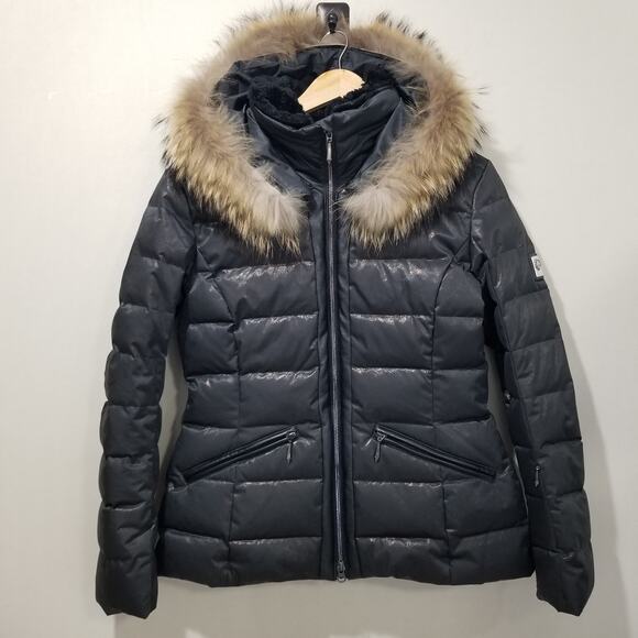 Descente Jackets & Blazers - Descente Womens 10 Down Jacket D5-9303 Black Bronze Shimmer Fur Hood HEAT NAVI